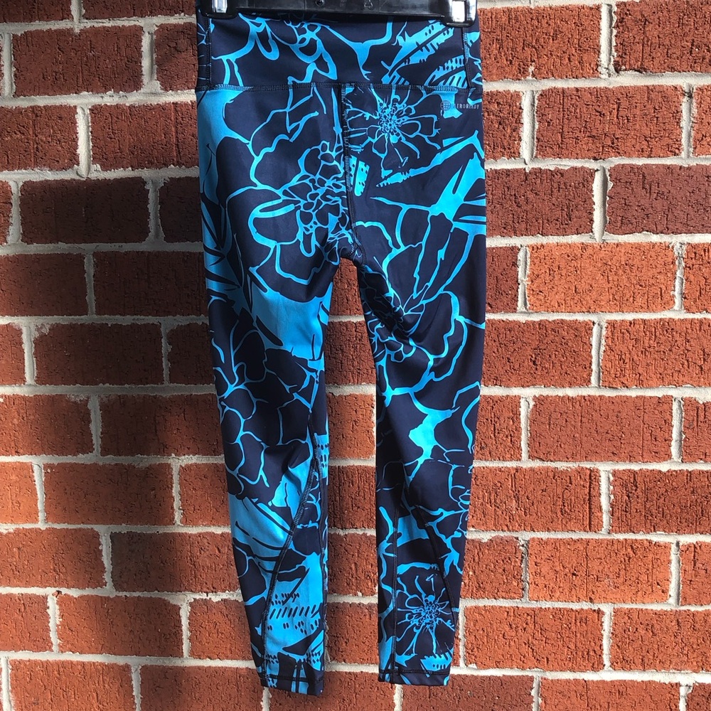 Adidas Optime Superher Training 7/8 Leggings Blue Floral Size Medium —#030 - Picture 10 of 11